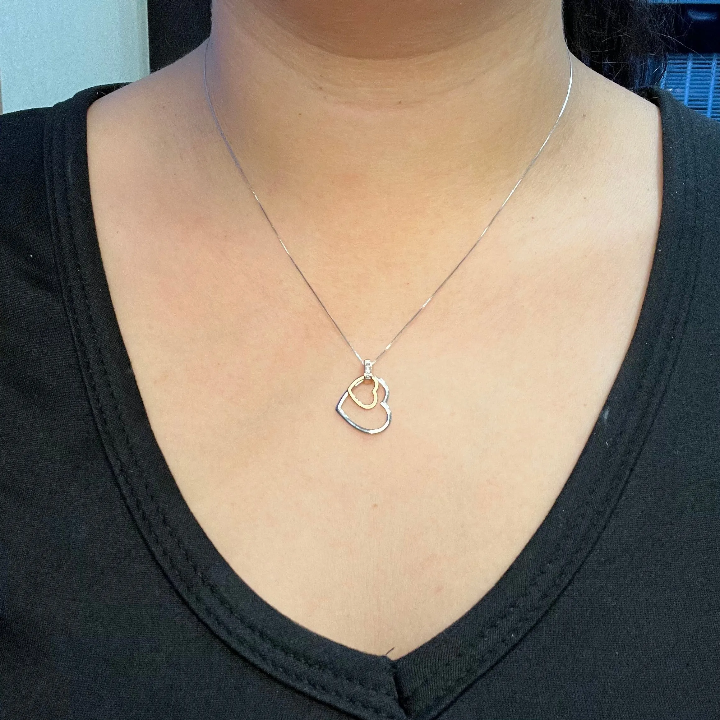 10K White and Rose Gold (0.015ct) Diamond Double Heart Pendant