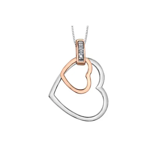 10K White and Rose Gold (0.015ct) Diamond Double Heart Pendant