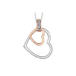 10K White and Rose Gold (0.015ct) Diamond Double Heart Pendant