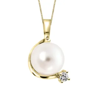 10K Yellow Gold Pearl and Diamond Pendant