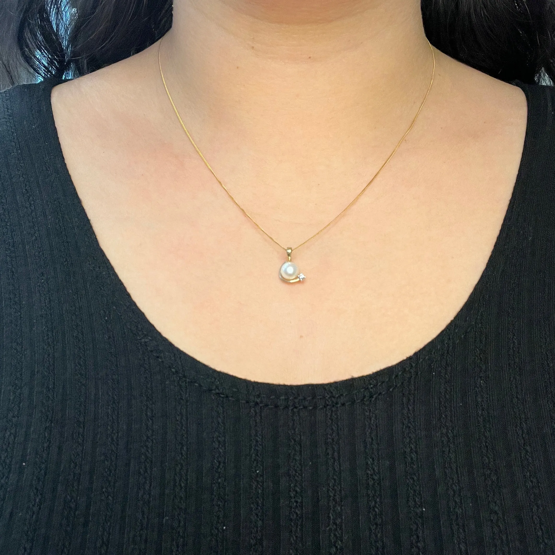 10K Yellow Gold Pearl and Diamond Pendant