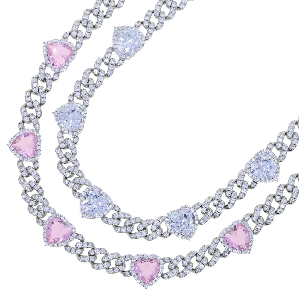 12mm Miami Cuban Link Chain Hearts choker (buy one get one FREE)