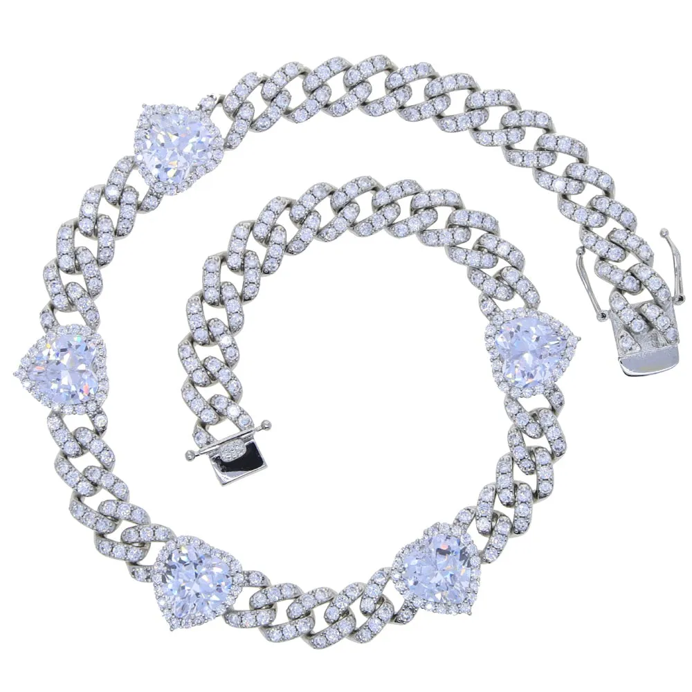 12mm Miami Cuban Link Chain Hearts choker (buy one get one FREE)