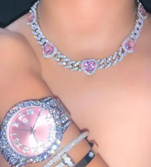 12mm Miami Cuban Link Chain Hearts choker (buy one get one FREE)