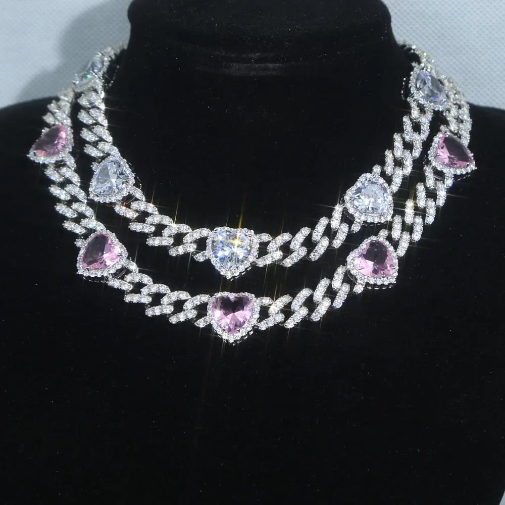 12mm Miami Cuban Link Chain Hearts choker (buy one get one FREE)