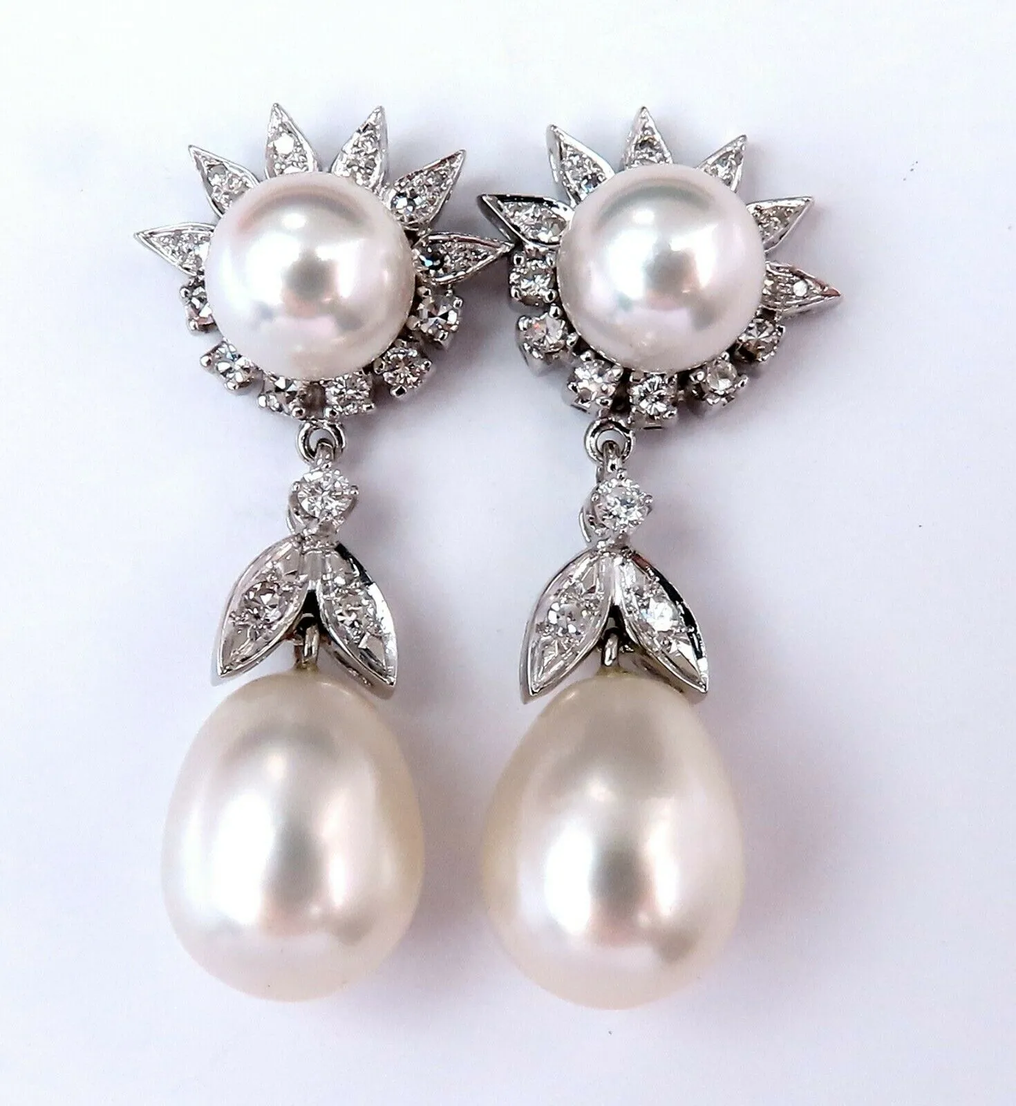 13mm South Seas Pearls .60ct Diamonds Dangle Earrings 14kt Gold