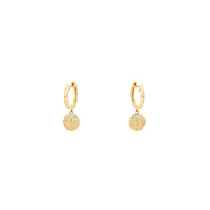 14 Karat Yellow Gold Huggy Earrings with Small Diamond Confetti drop