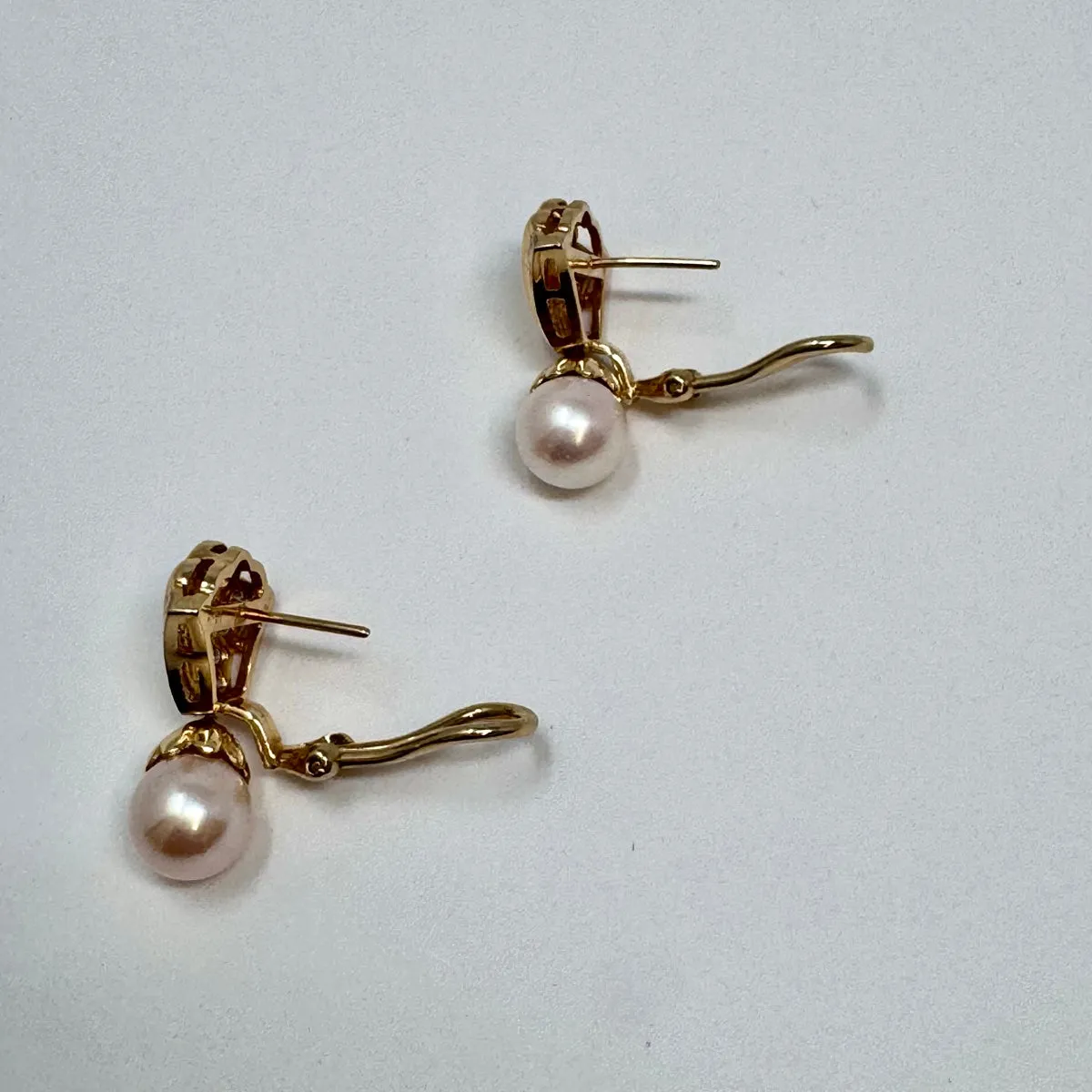 14K Gold Diamond and Pearl Earrings