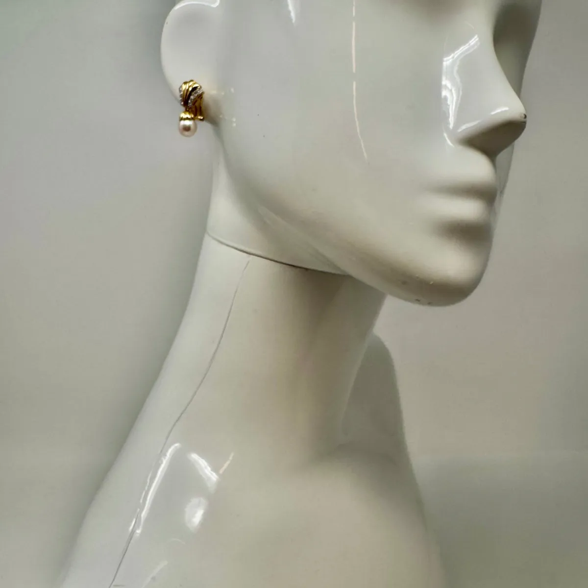 14K Gold Diamond and Pearl Earrings