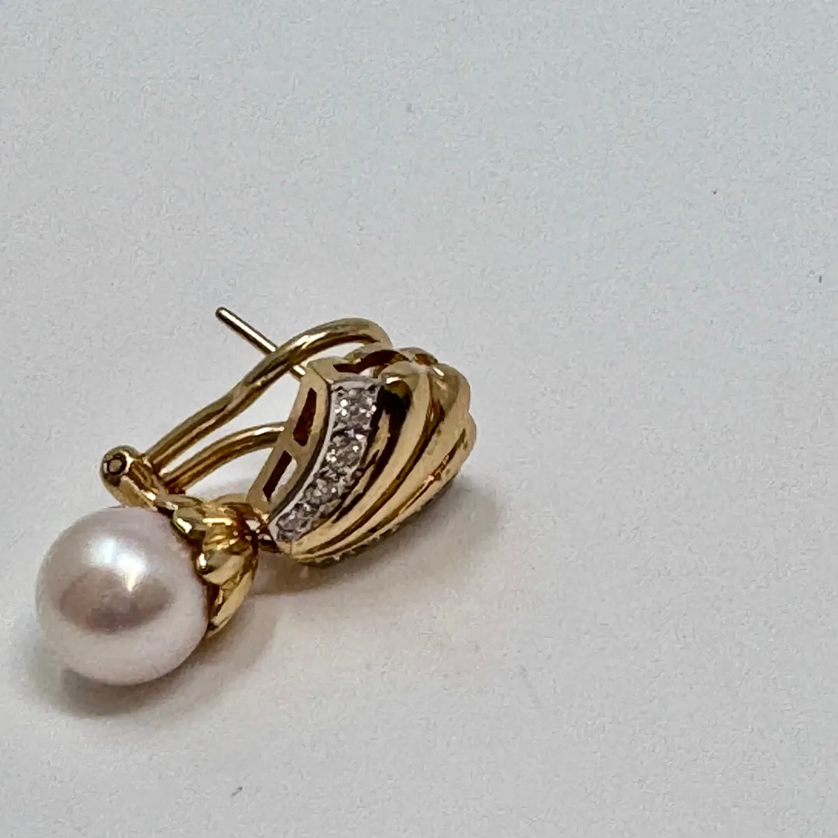 14K Gold Diamond and Pearl Earrings