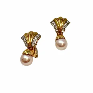 14K Gold Diamond and Pearl Earrings