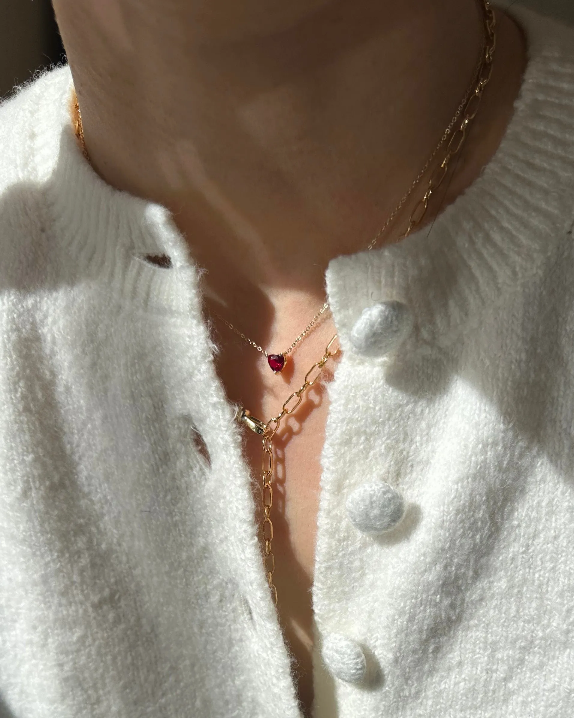 14k Gold Heart Shaped Garnet Necklace 