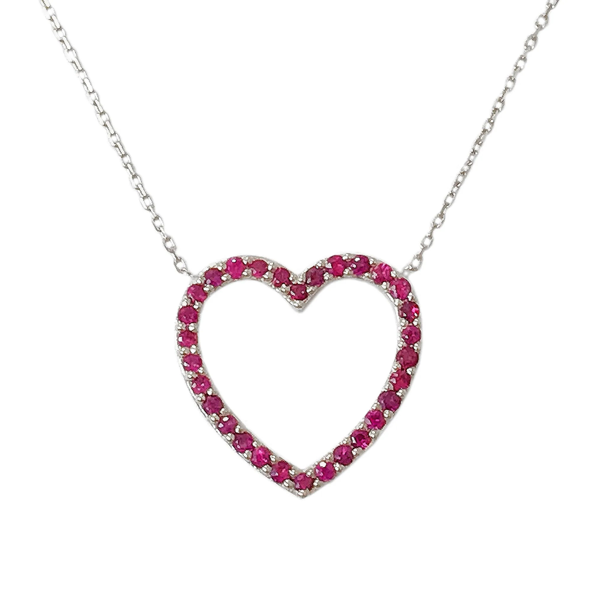 14K Gold Ruby Heart Shape Frame Necklace, Medium Size
