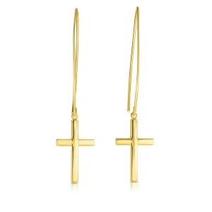 14K Gold Small Cross Threader Earring