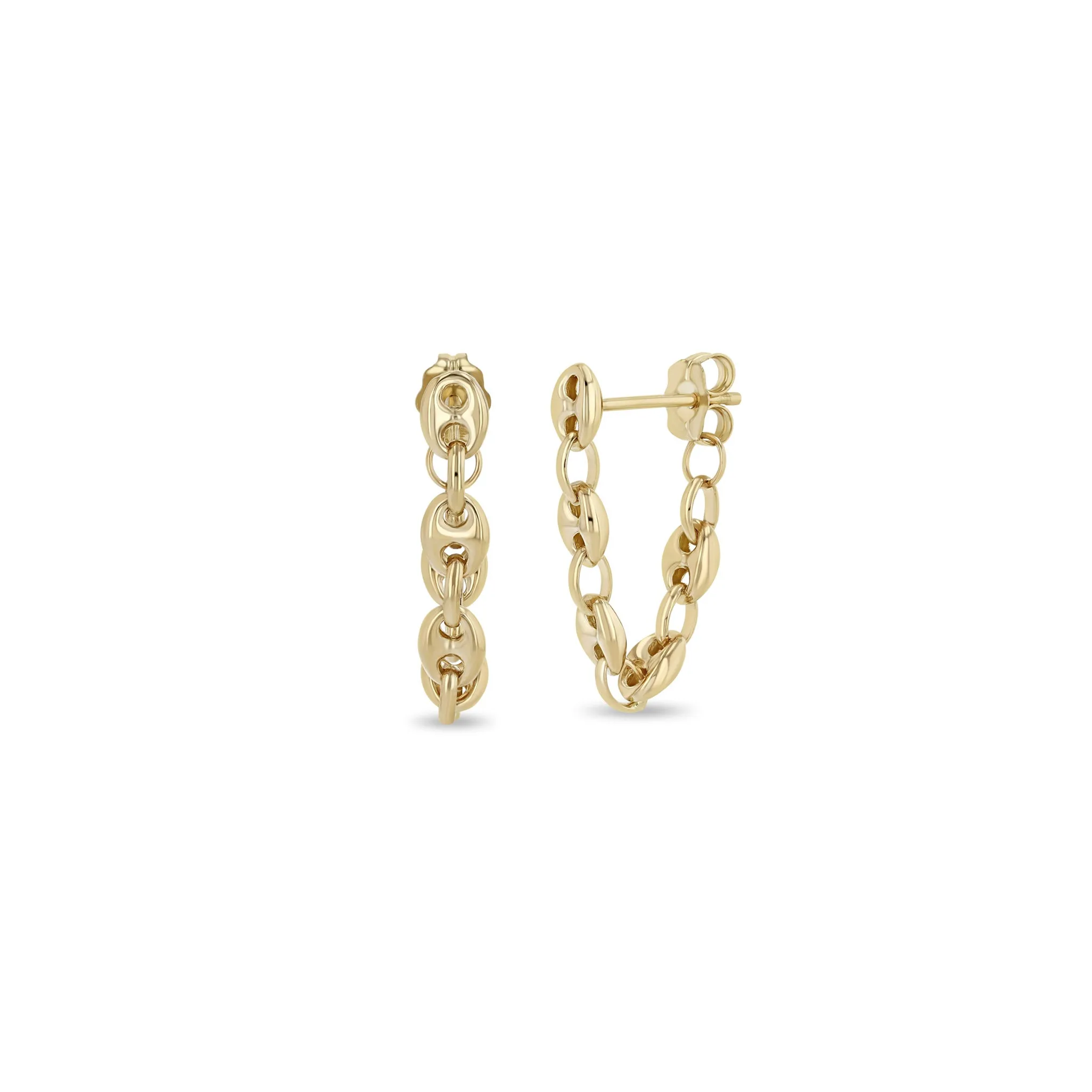 14k Gold Small Mariner Chain Huggie Earrings