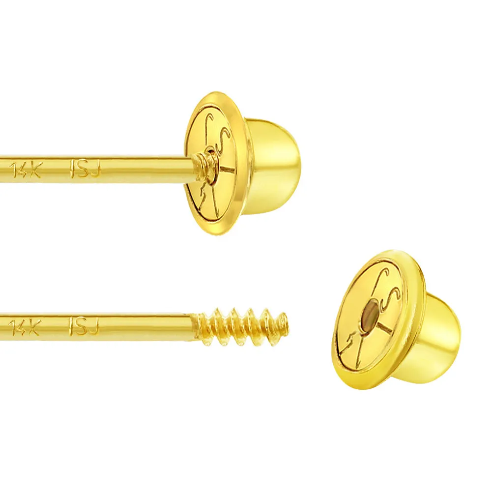 14k Gold Star & Pearl Kids / Children's / Girls Earrings Safety Screw Back