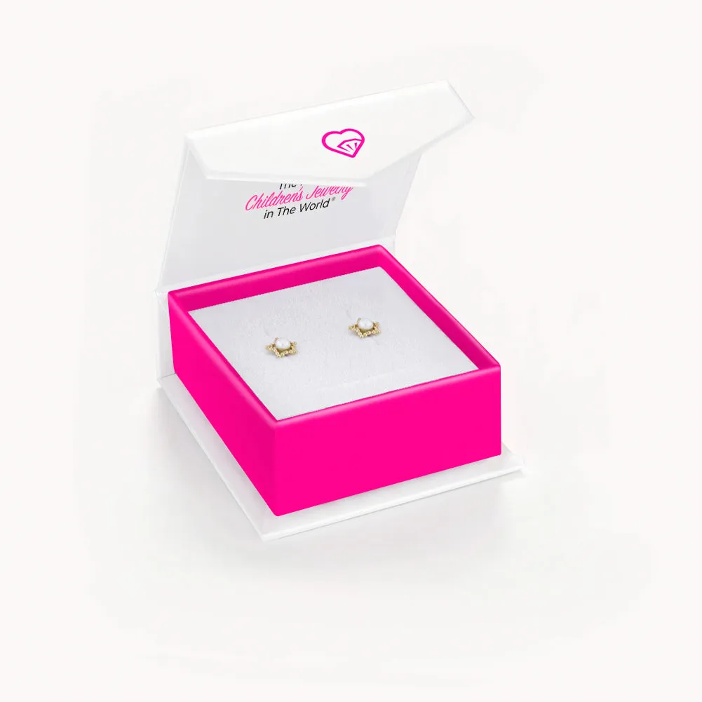 14k Gold Star & Pearl Kids / Children's / Girls Earrings Safety Screw Back