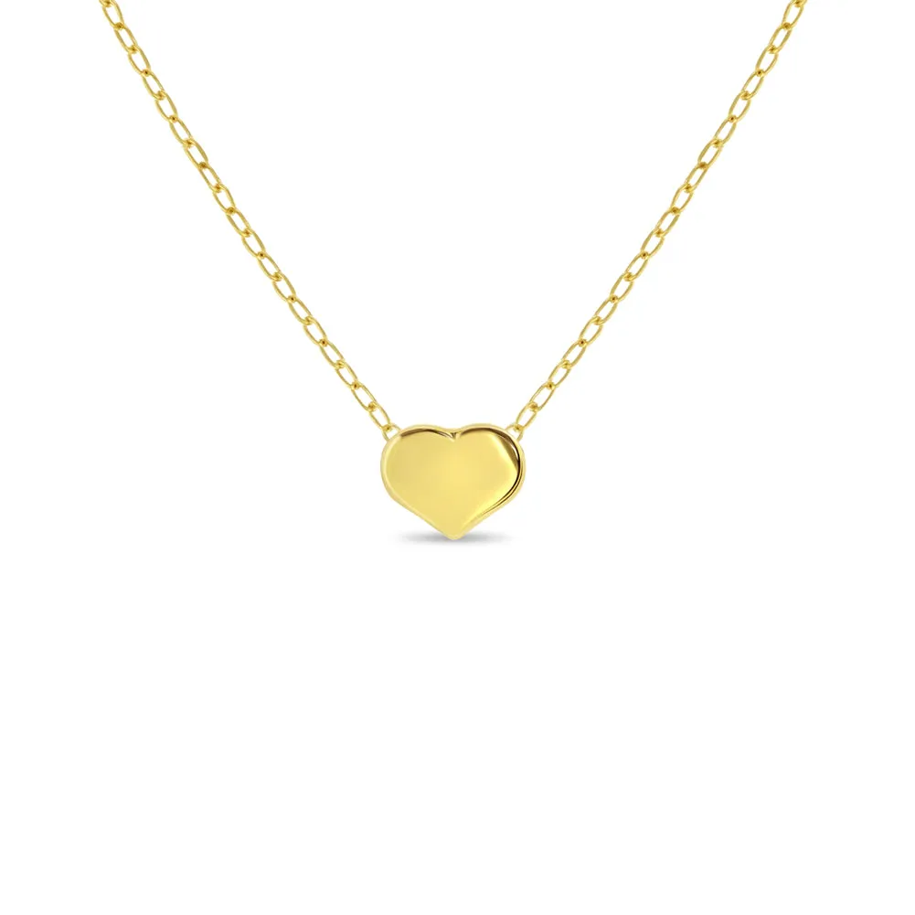 14k Gold Tiny Puffed Heart Chain 16" Kids / Teen Necklace