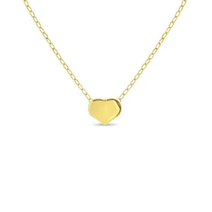 14k Gold Tiny Puffed Heart Chain 16" Kids / Teen Necklace