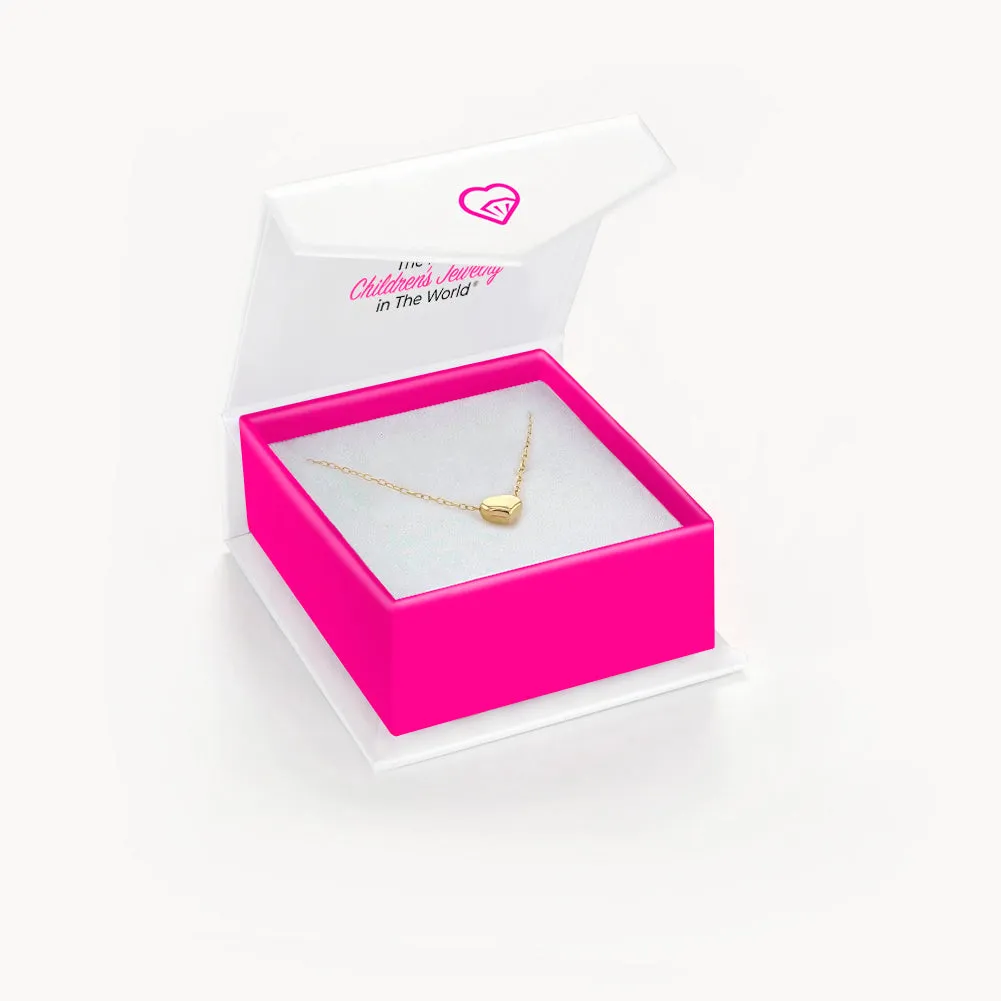 14k Gold Tiny Puffed Heart Chain 16" Kids / Teen Necklace