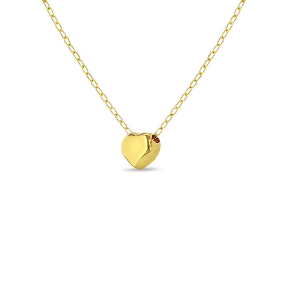 14k Gold Tiny Puffed Heart Chain 16" Kids / Teen Necklace