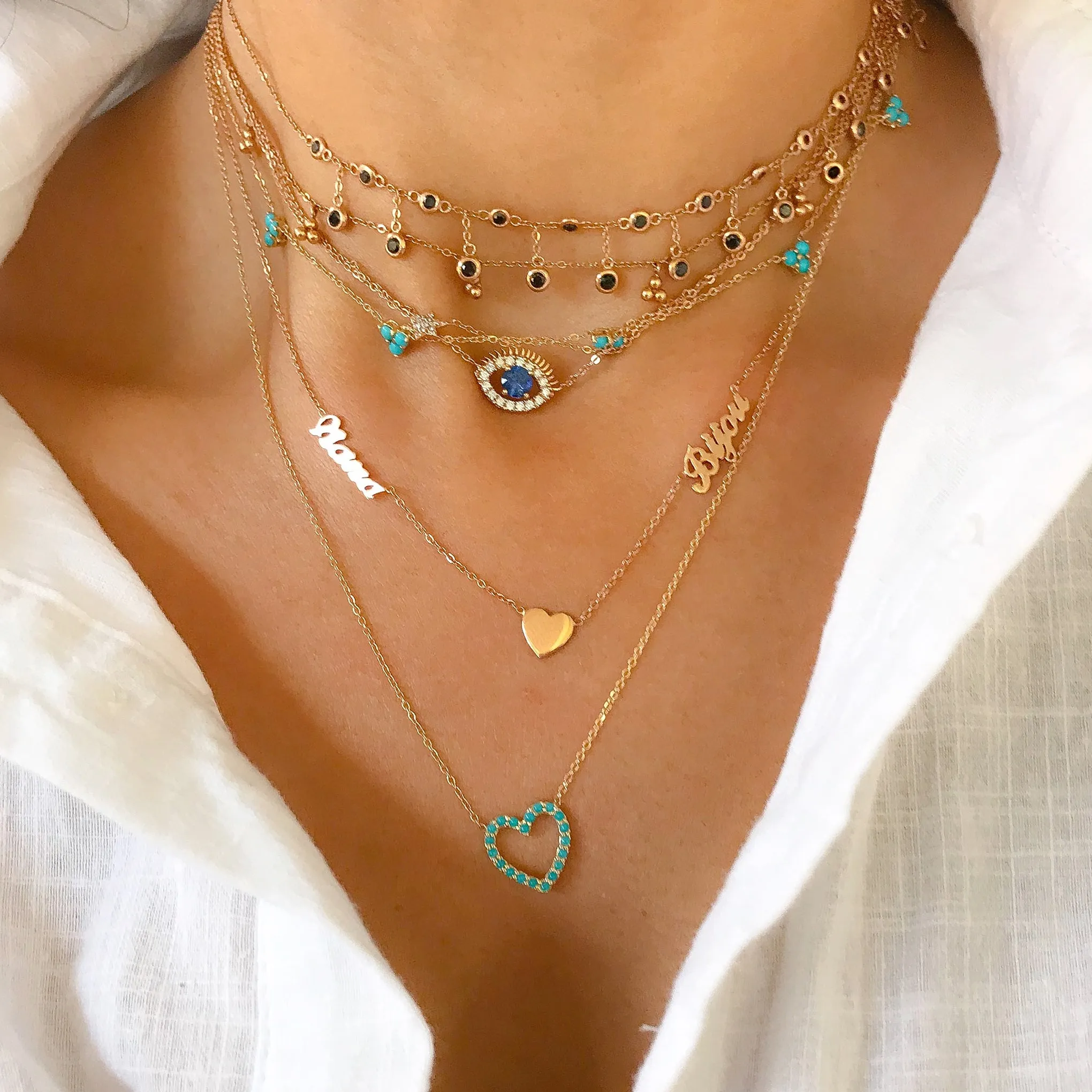 14K Gold Turquoise Heart Shape Frame Necklace, Small Size
