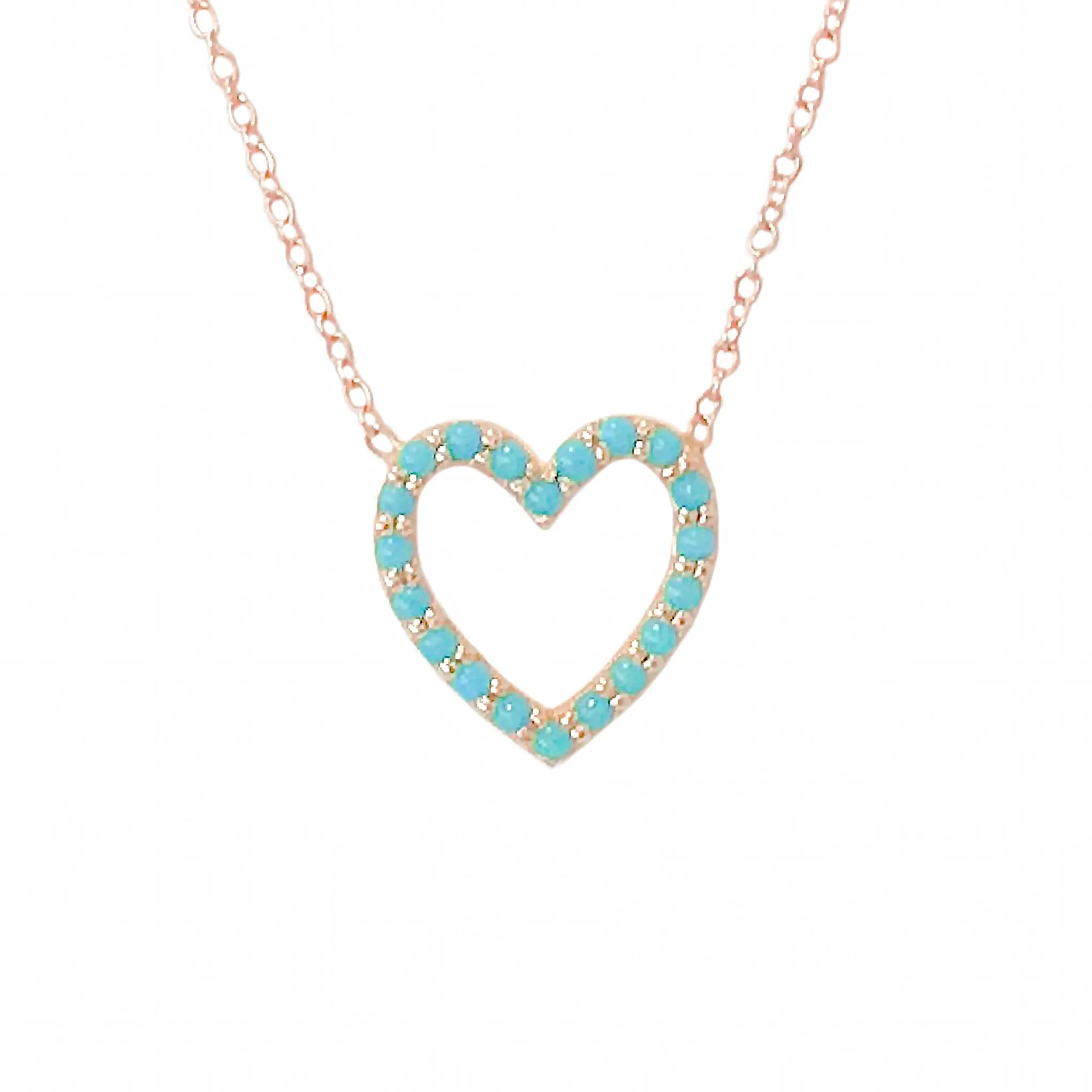 14K Gold Turquoise Heart Shape Frame Necklace, Small Size