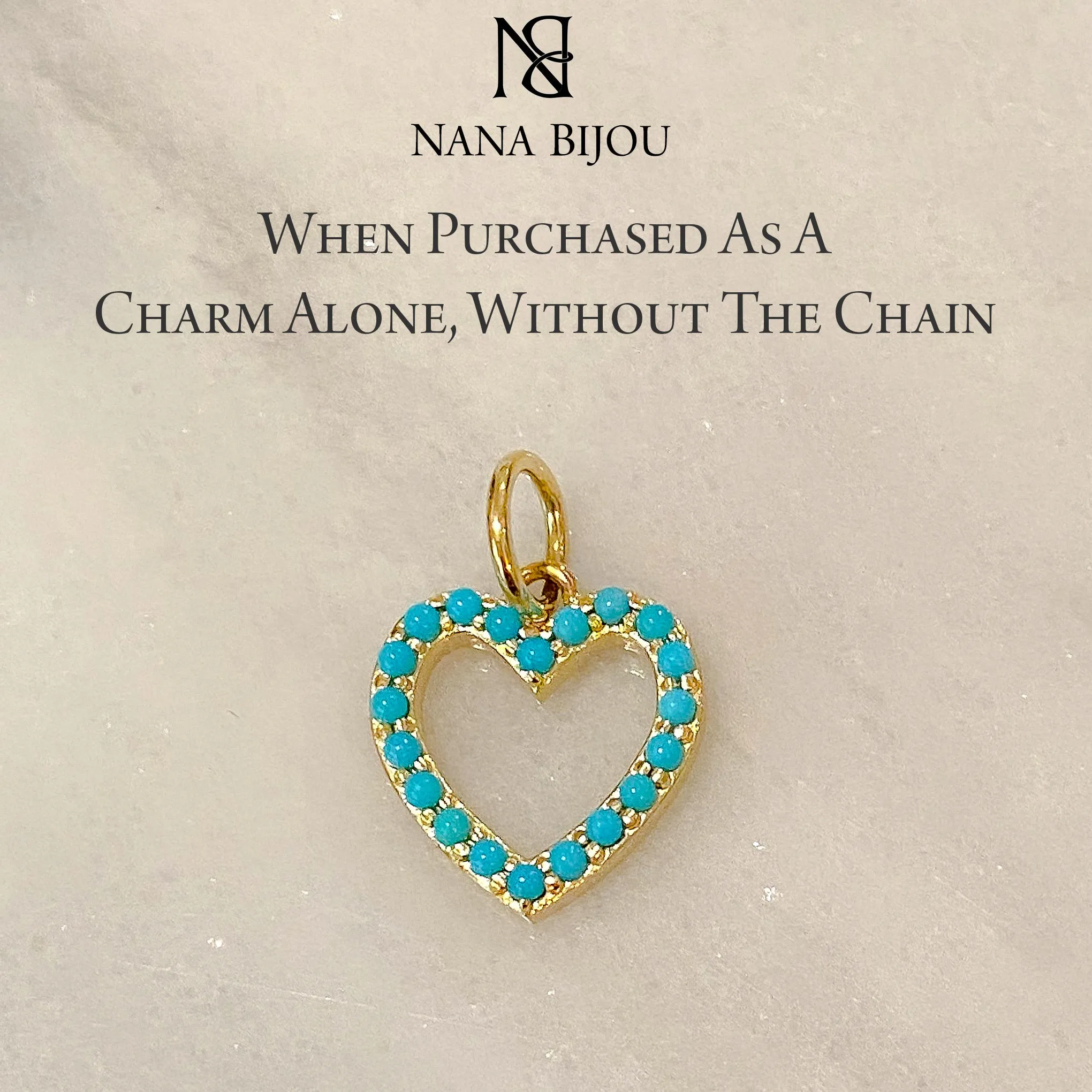 14K Gold Turquoise Heart Shape Frame Necklace, Small Size