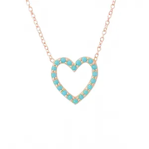 14K Gold Turquoise Heart Shape Frame Necklace, Small Size