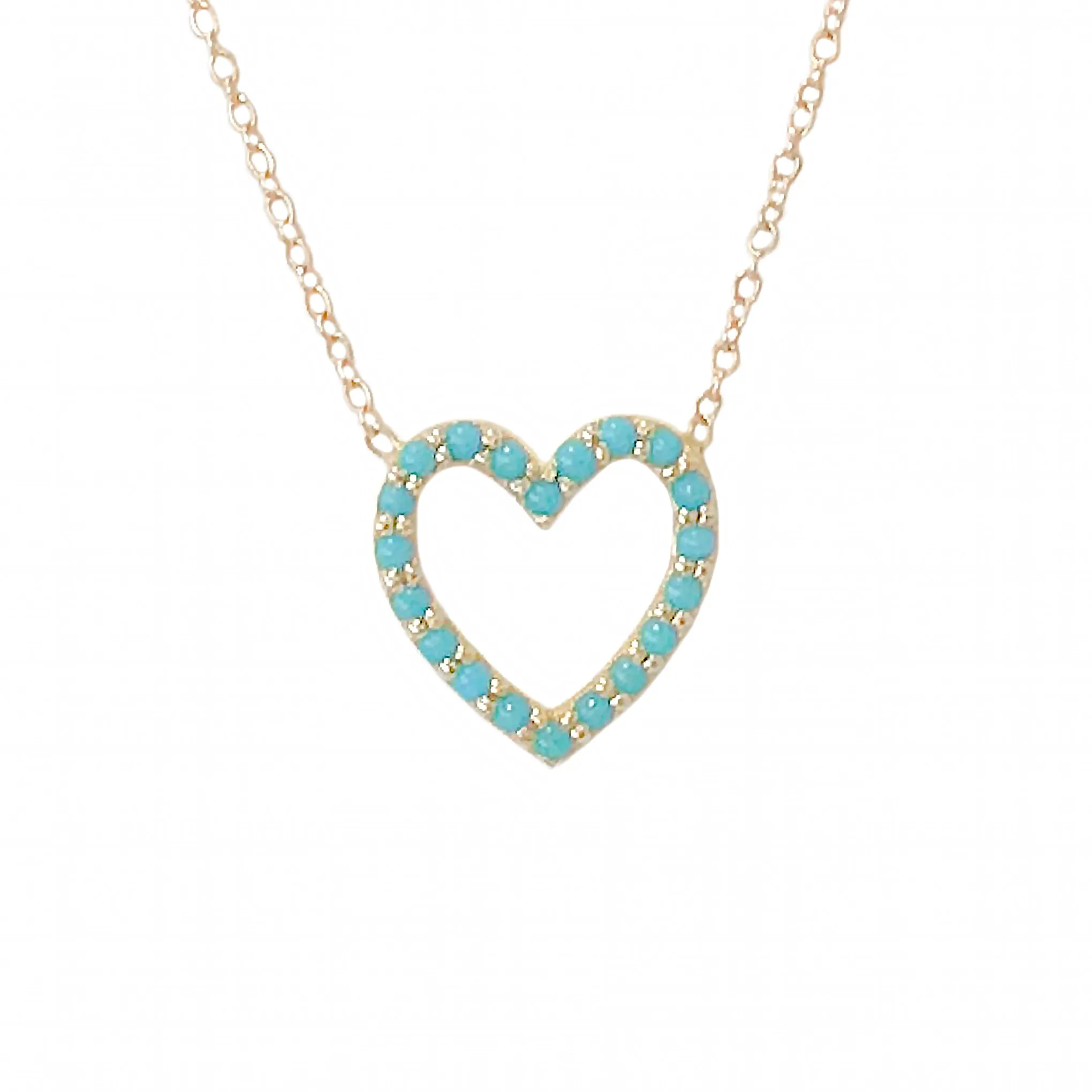 14K Gold Turquoise Heart Shape Frame Necklace, Small Size