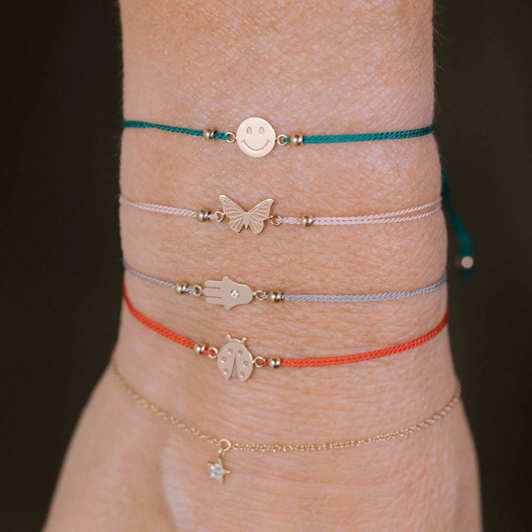 14k Midi Bitty Smiley Face Cord Bracelet