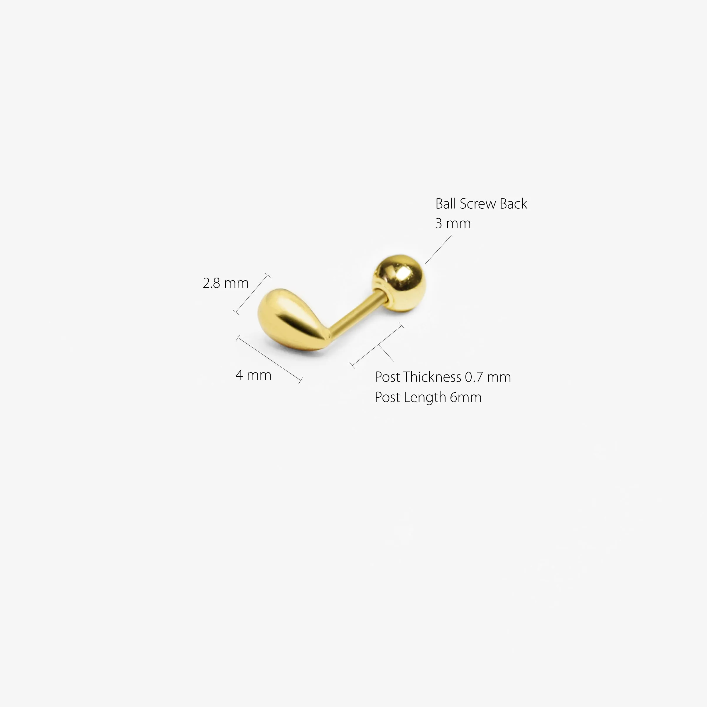 14k Solid Gold Small Water Drop Stud Earring