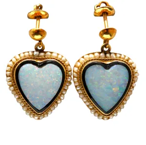 14k Victorian Opal Doublet Heart Earrings