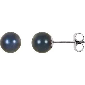 14K White  8 mm Cultured Black Akoya Pearl Earrings