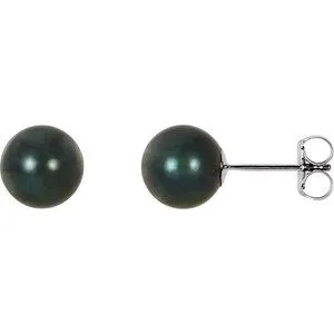 14K White  8 mm Cultured Black Akoya Pearl Earrings