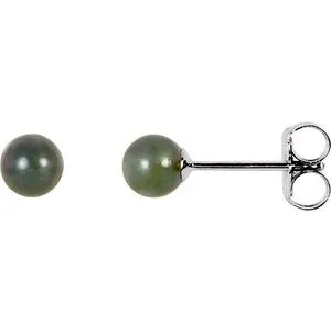 14K White  8 mm Cultured Black Akoya Pearl Earrings