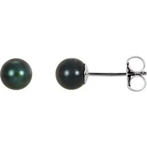 14K White  8 mm Cultured Black Akoya Pearl Earrings
