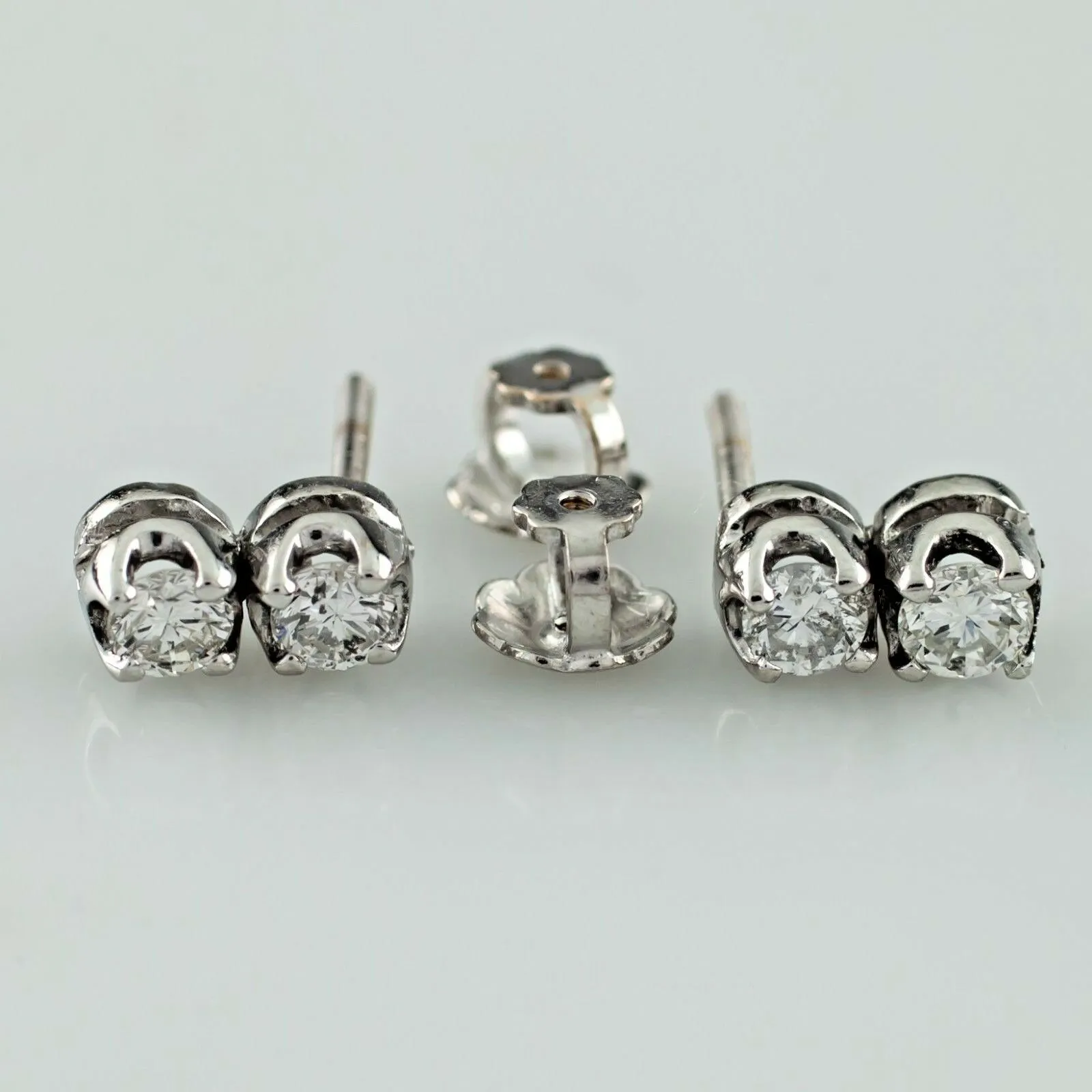 14k White Gold 0.48 carat Diamond Double Stud Drop Earrings