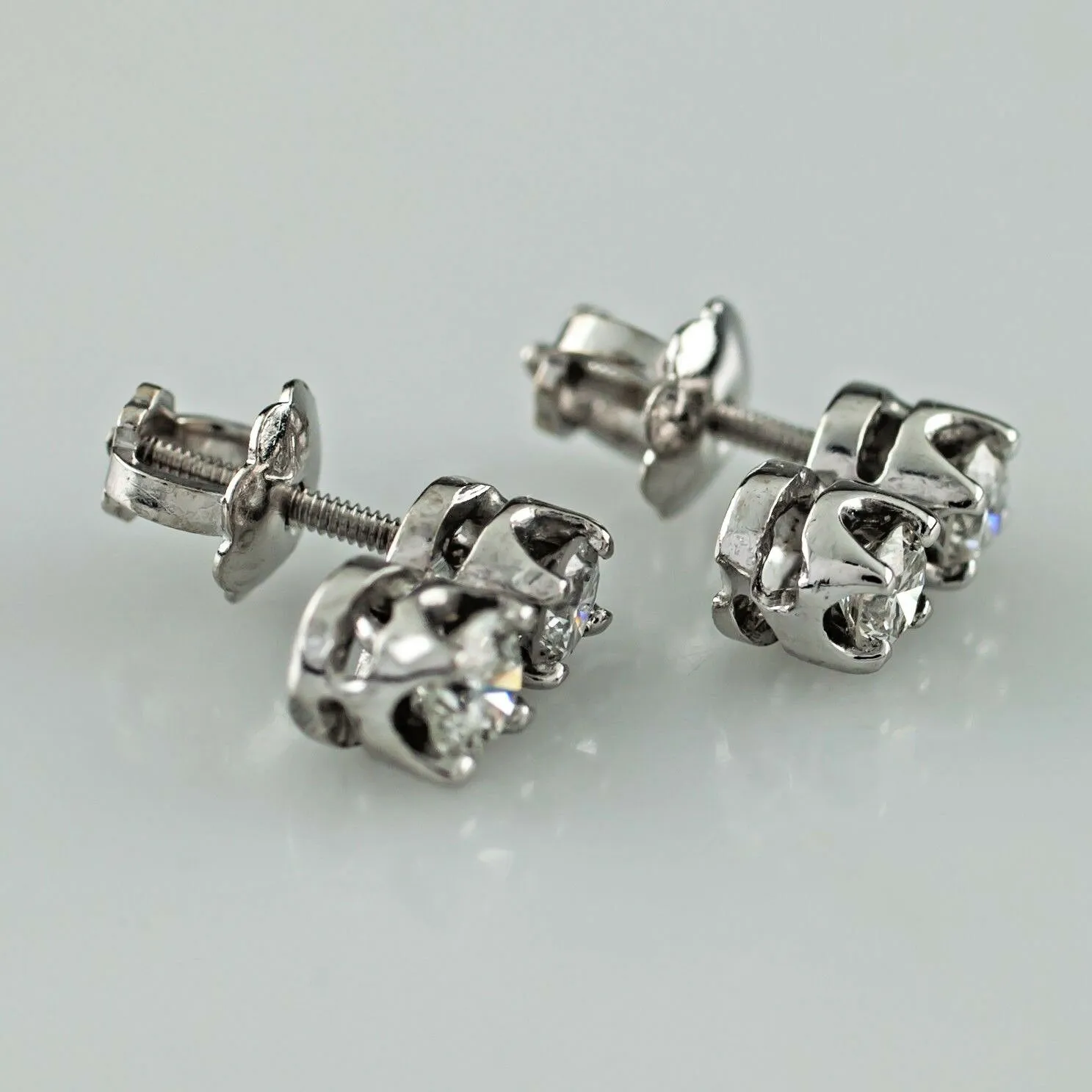 14k White Gold 0.48 carat Diamond Double Stud Drop Earrings
