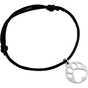 14k White Gold Black Satin Cord Adjustable Bracelet with Paw Charm