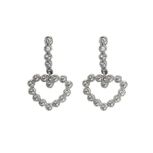 14k White Gold CZ Heart Drop Earrings
