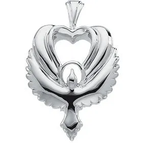 14k White Gold Dove Heart Pendant