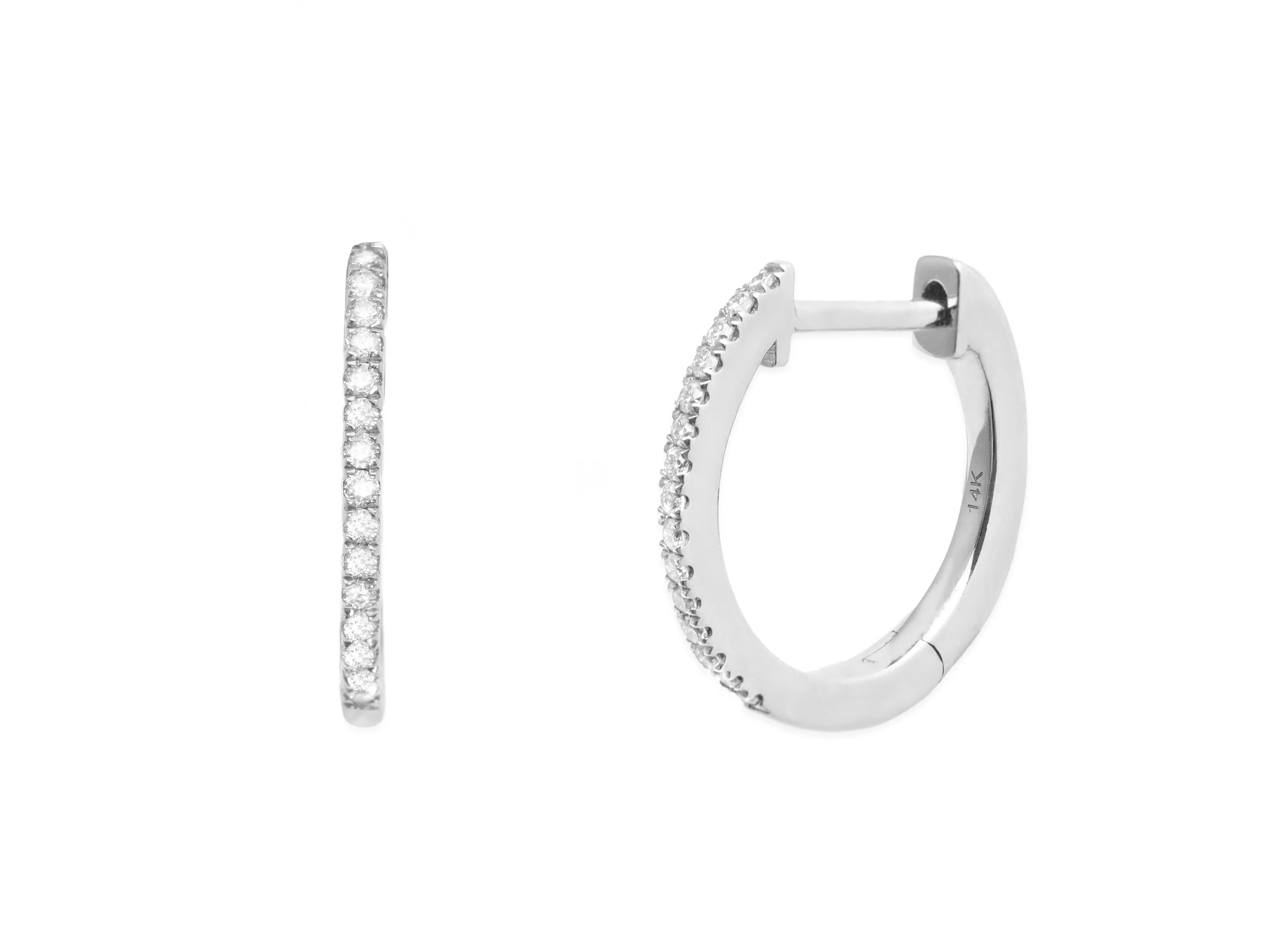 14k White Gold Small Diamond Huggie Earrings