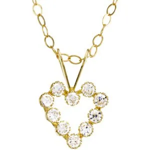 14K Yellow 1.5 mm Round Cubic Zirconia Heart 15" Necklace