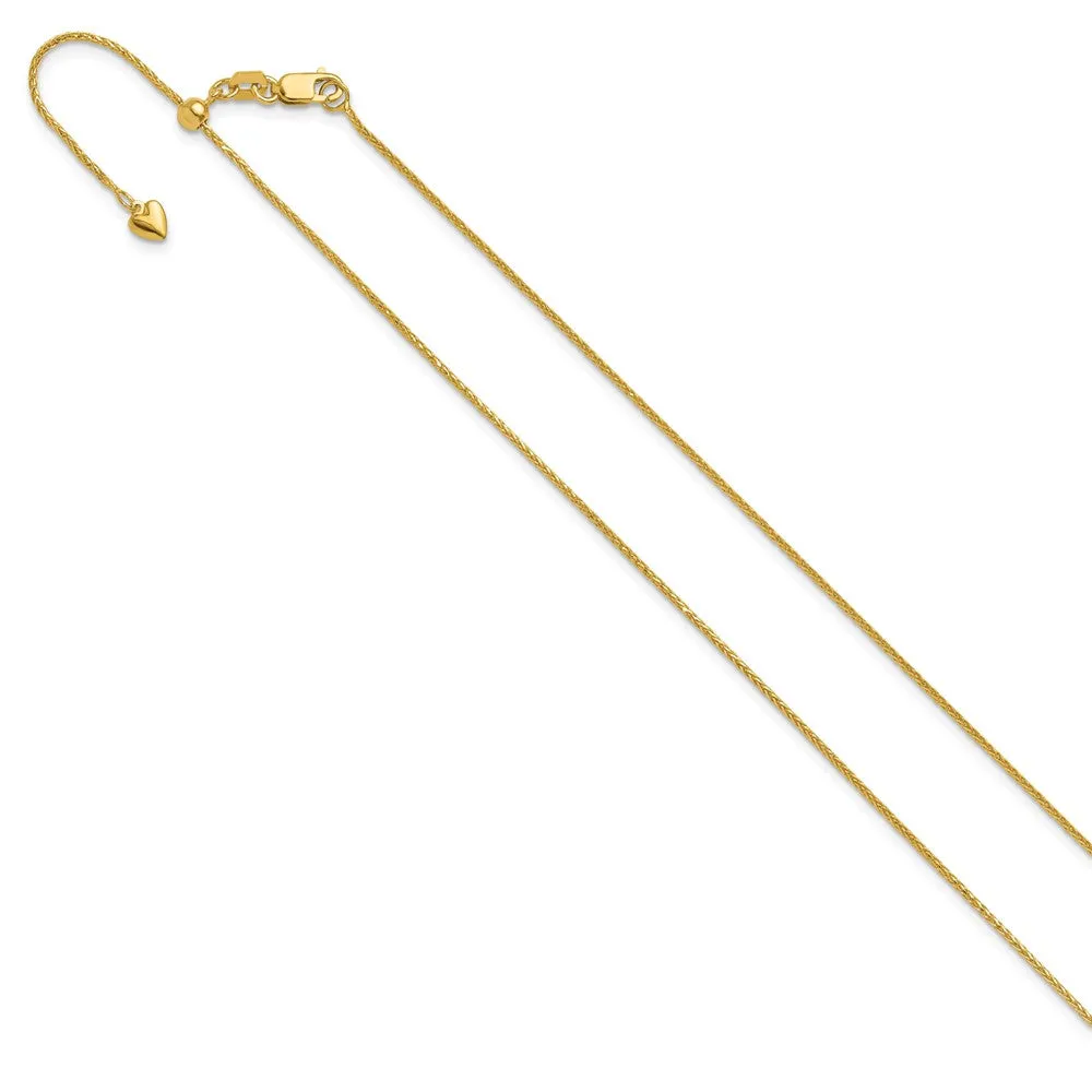 14k Yellow Gold Adjustable .95mm Dimond-cut Wheat Chain