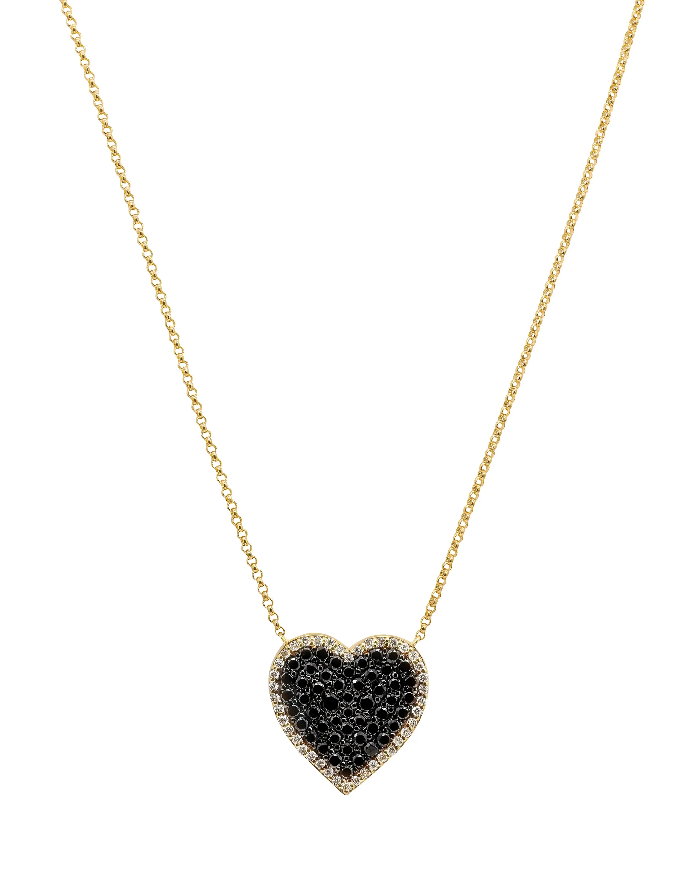 14k Yellow Gold Black Diamond Heart Necklace