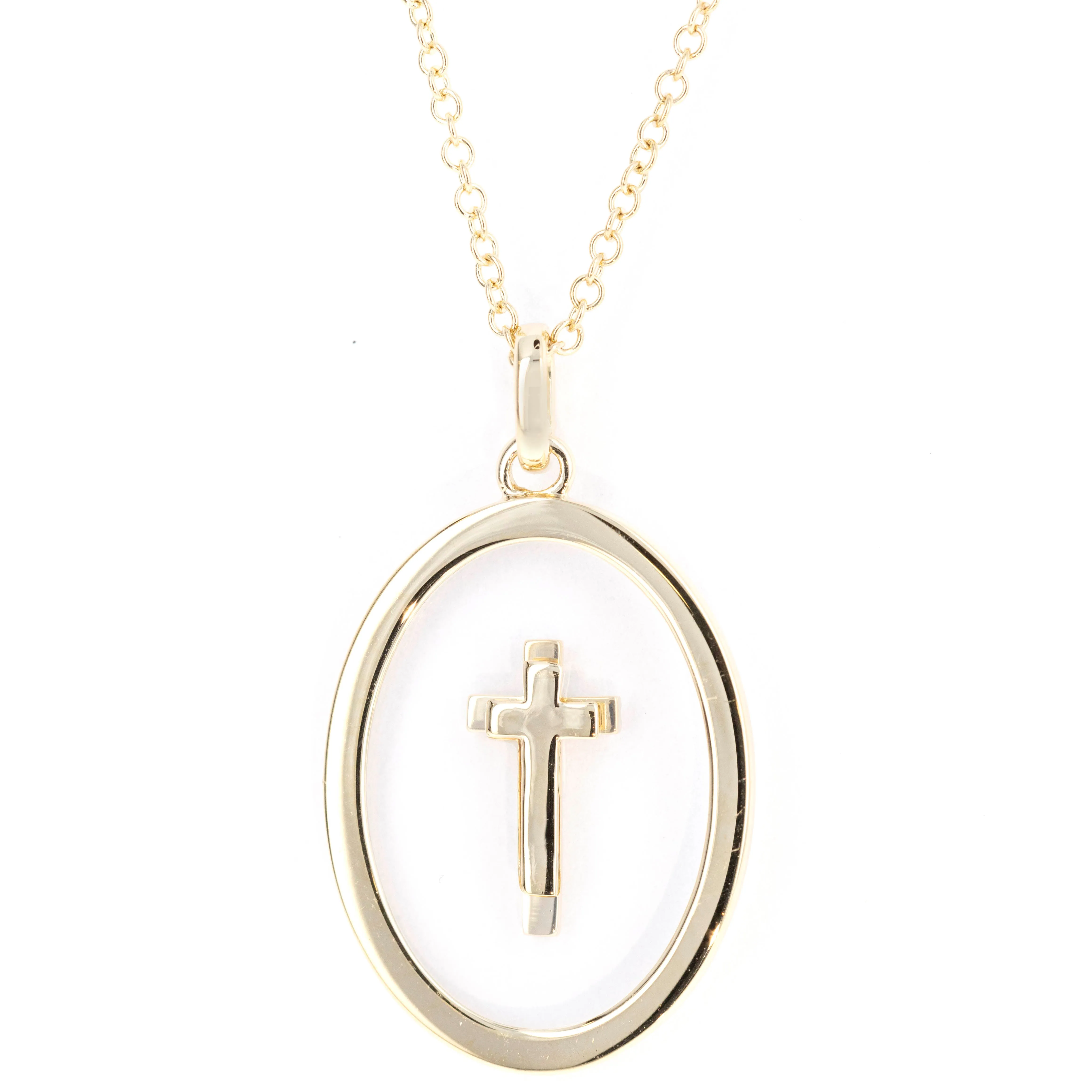 14K Yellow Gold Sapphire Crystal Diamond Cross Pendant Necklace