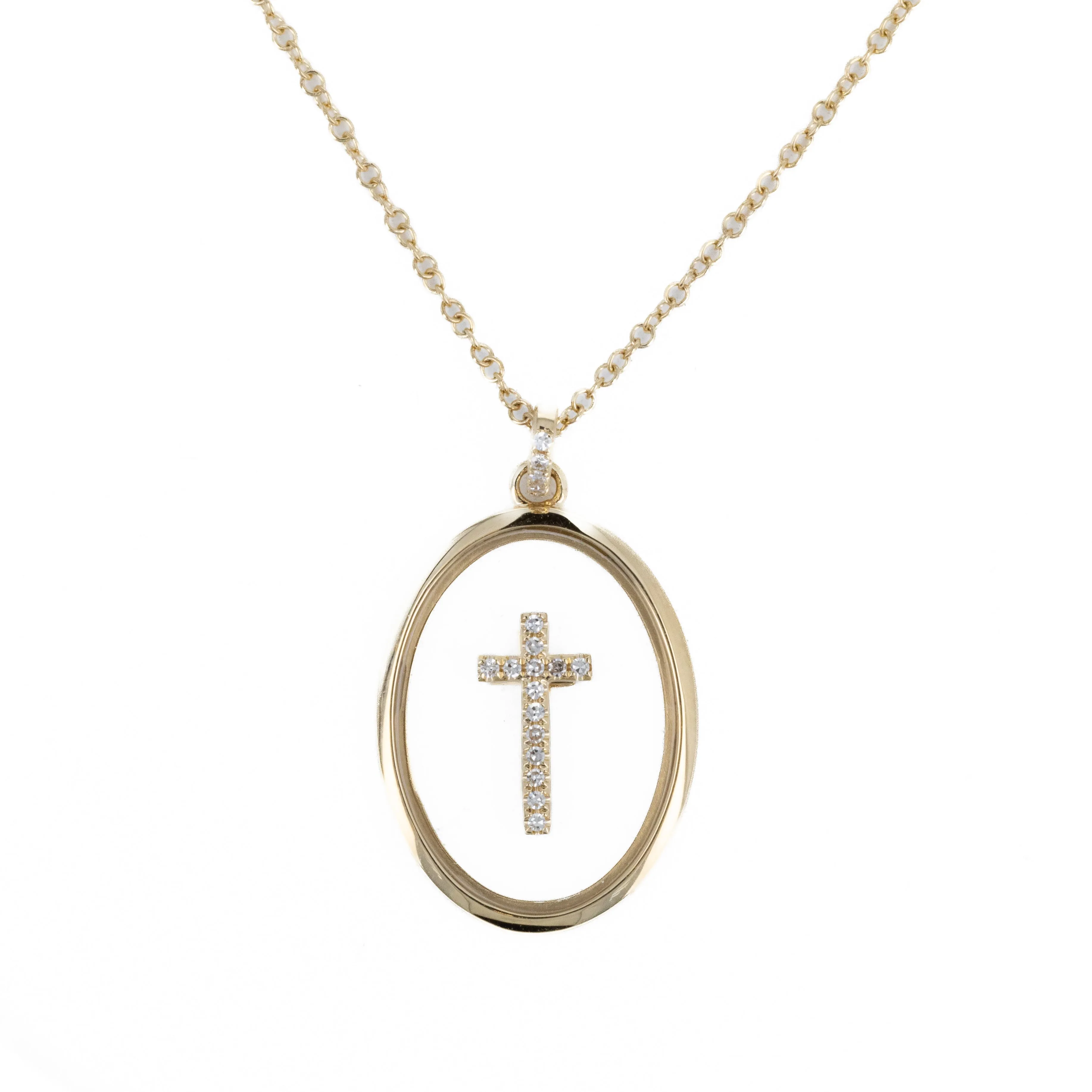 14K Yellow Gold Sapphire Crystal Diamond Cross Pendant Necklace