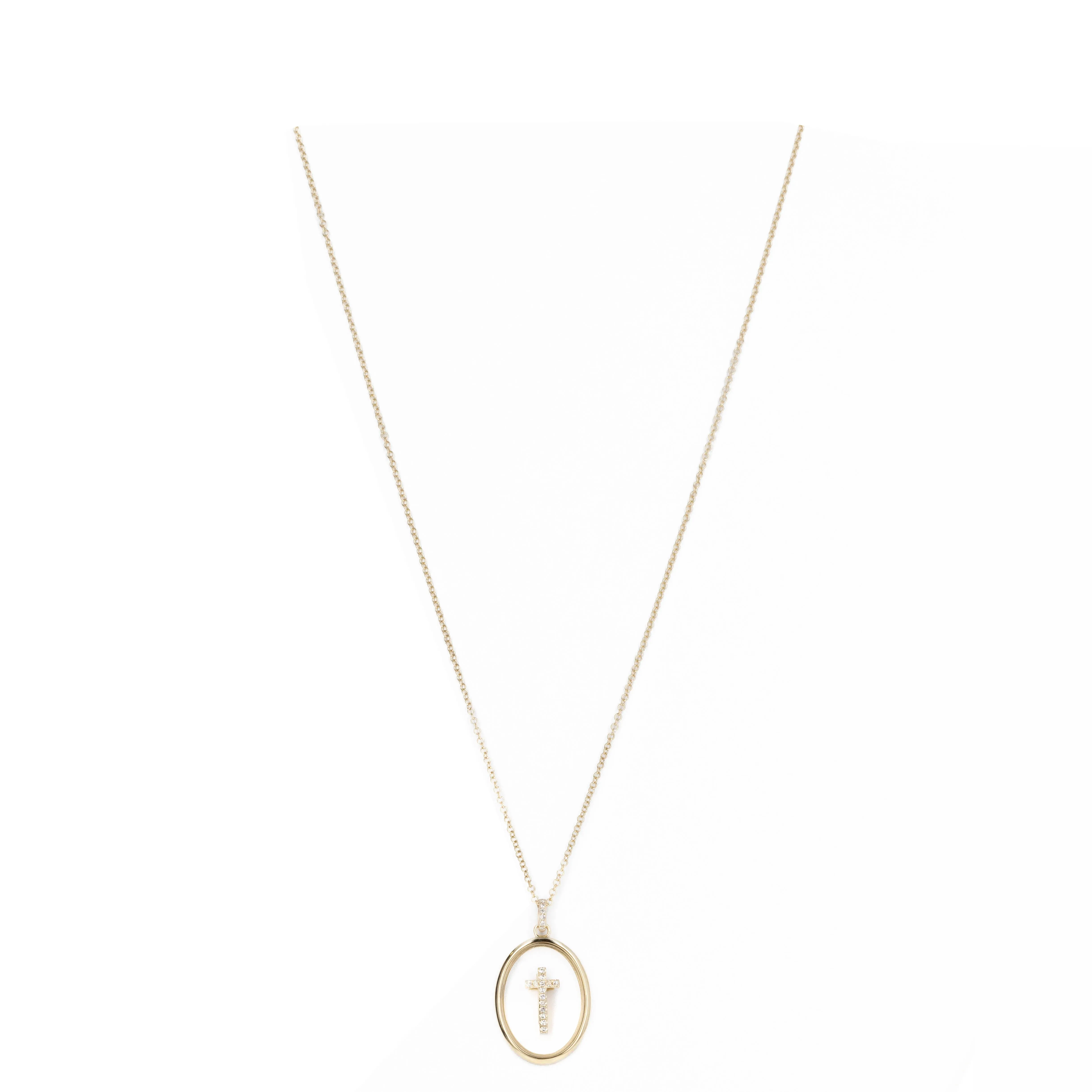 14K Yellow Gold Sapphire Crystal Diamond Cross Pendant Necklace