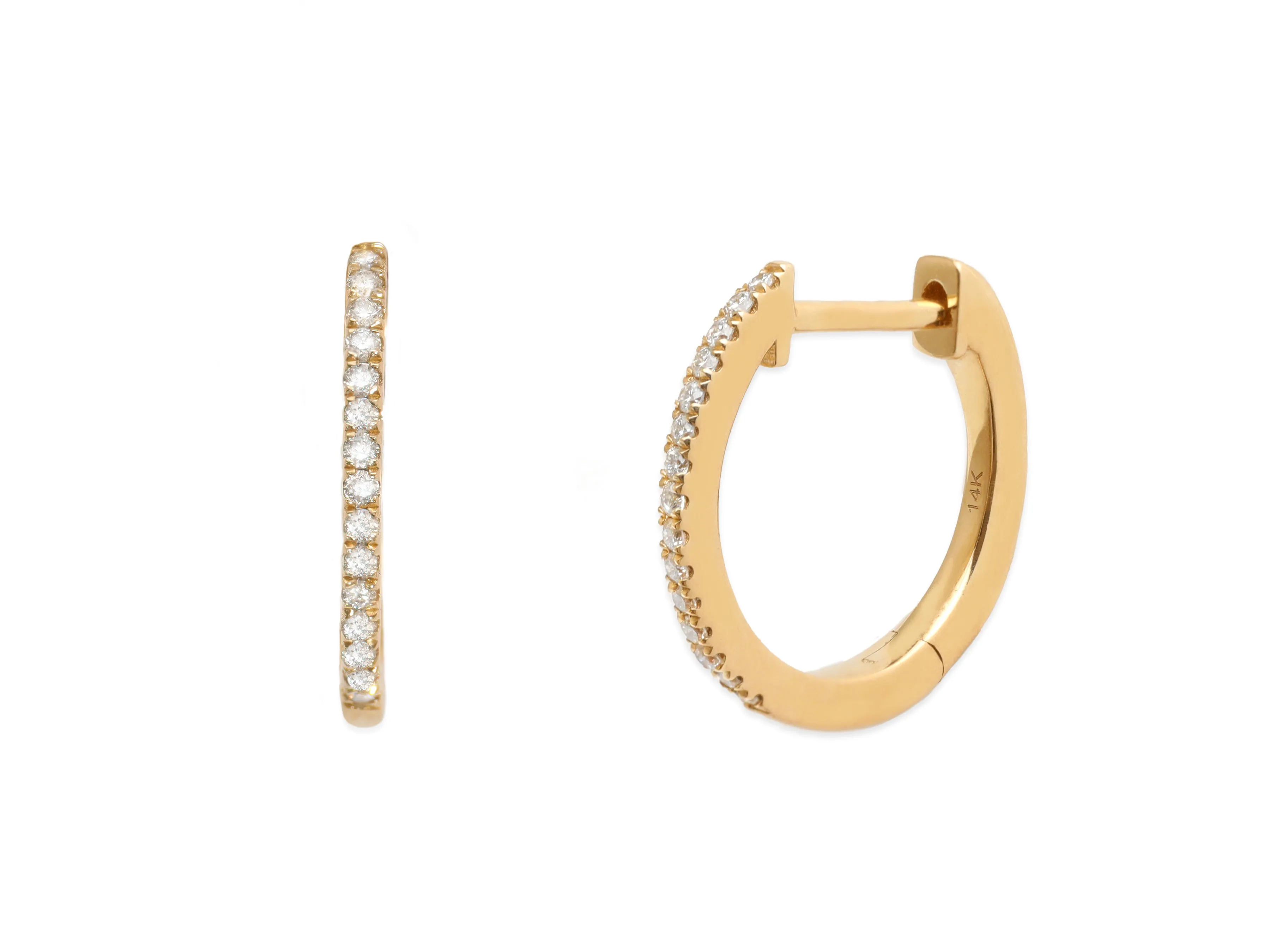 14k Yellow Gold Small Diamond Huggie Earrings